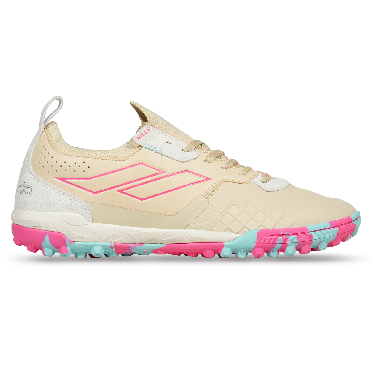 Sepatu Futsal Mills Voltasala Pro Nemesis Turf - Beige/Pink/Lt.Blue