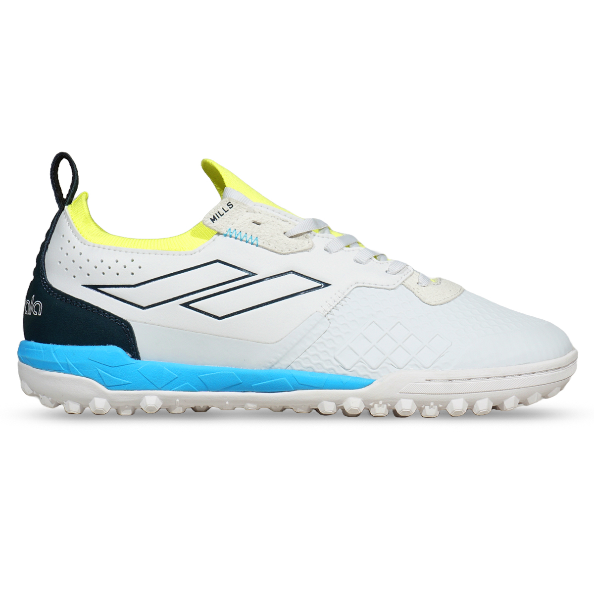 Sepatu Futsal Mills Voltasala Pro Nemesis Turf - Neon/White/Ocean Blue