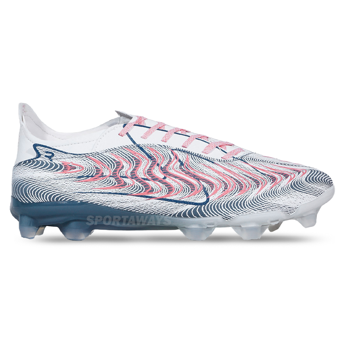 Sepatu Bola Specs Reacto Deviant Pro FG - White Assylum/Georgia Peach/Goblin Blue