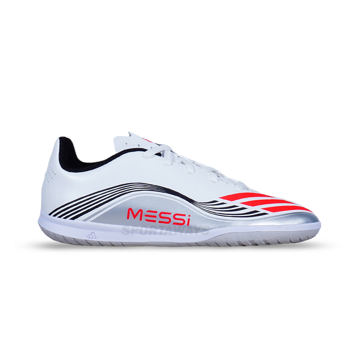 Sepatu Futsal Adidas F50 Messi Club IN J JP7452 - Ftwwht/Lucred/Silvmt Ftwbla