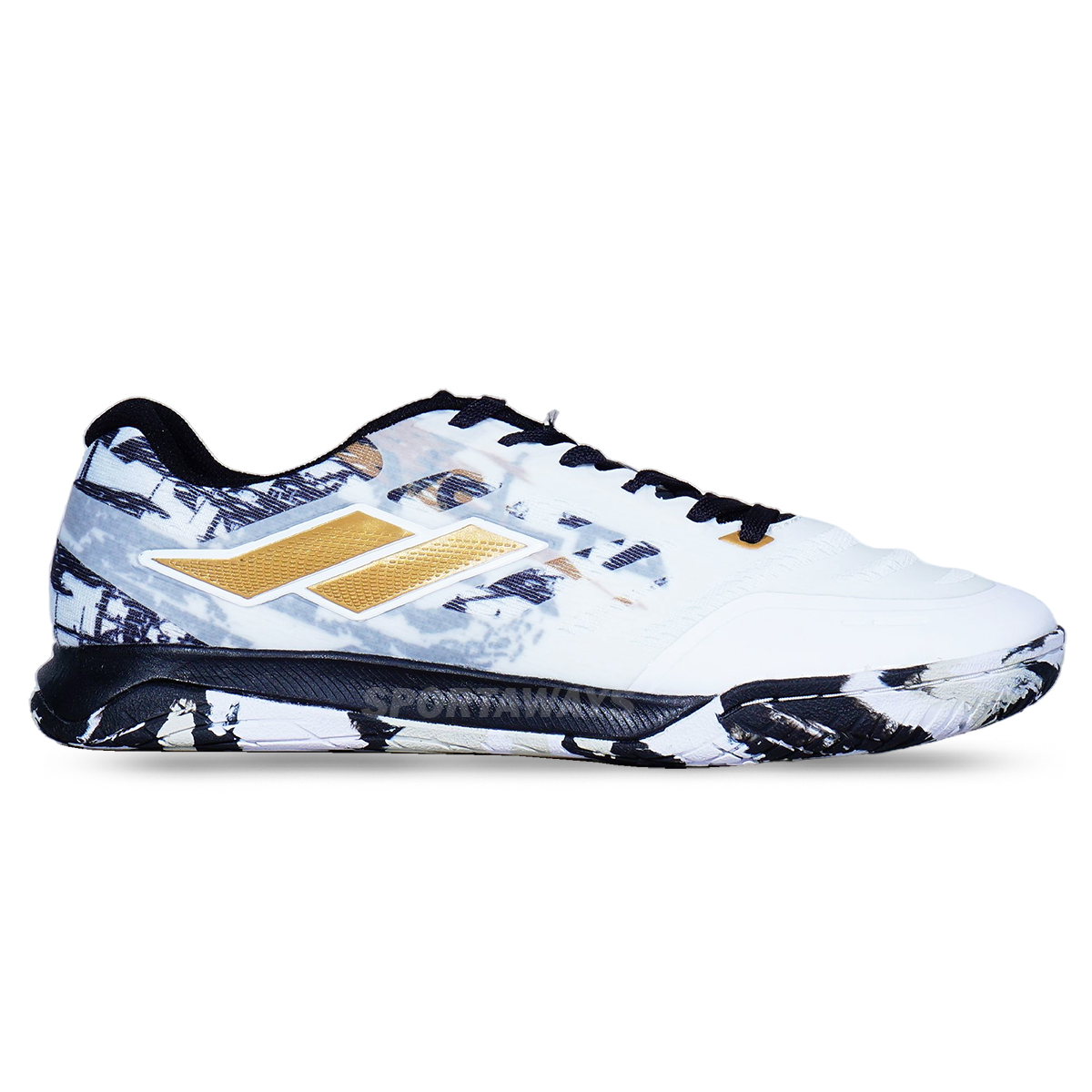 Sepatu Futsal Mills Voltasala Alvez - White/Black/Gold