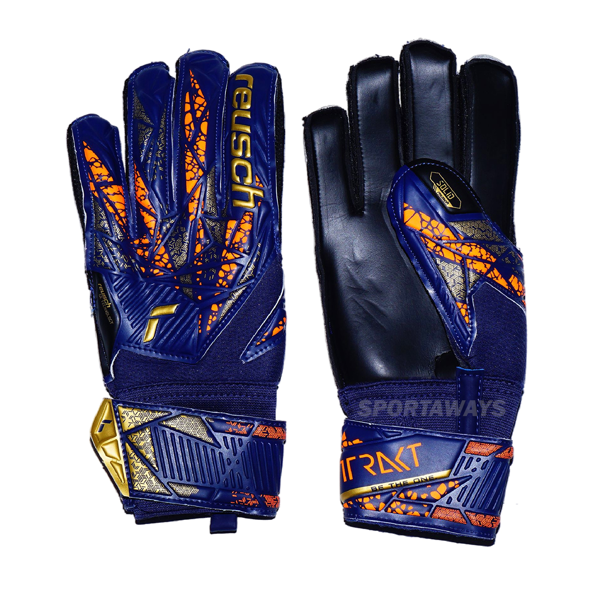 Sarung Tangan Reusch GK Gloves Attrakt Solid Finger Support 4411 - Premuium Blue/Gold/Black